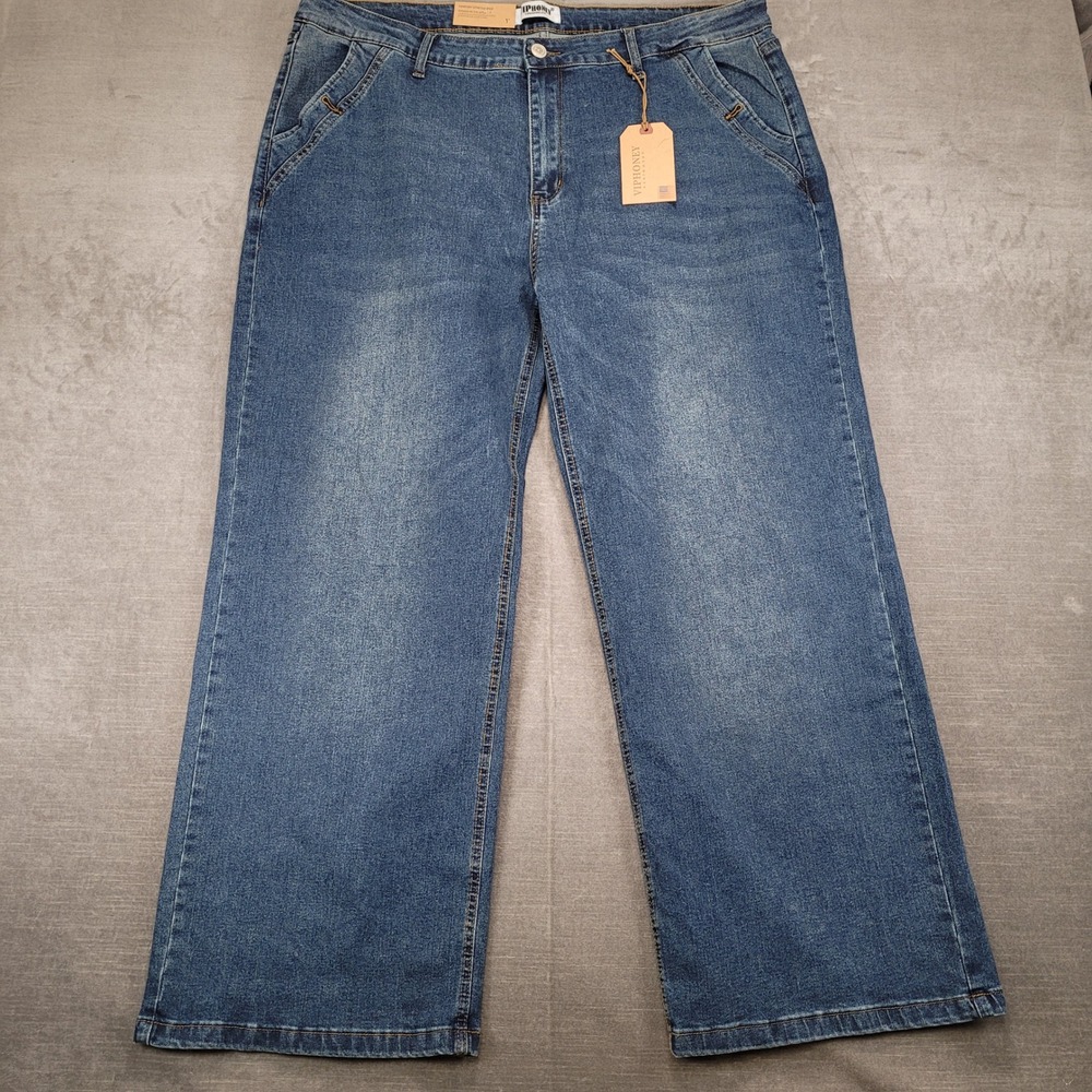 Vip Honey Los Angeles Mens Baggy Skater Hip‎ Hop Blue Denim Wide Leg Jeans 5XL